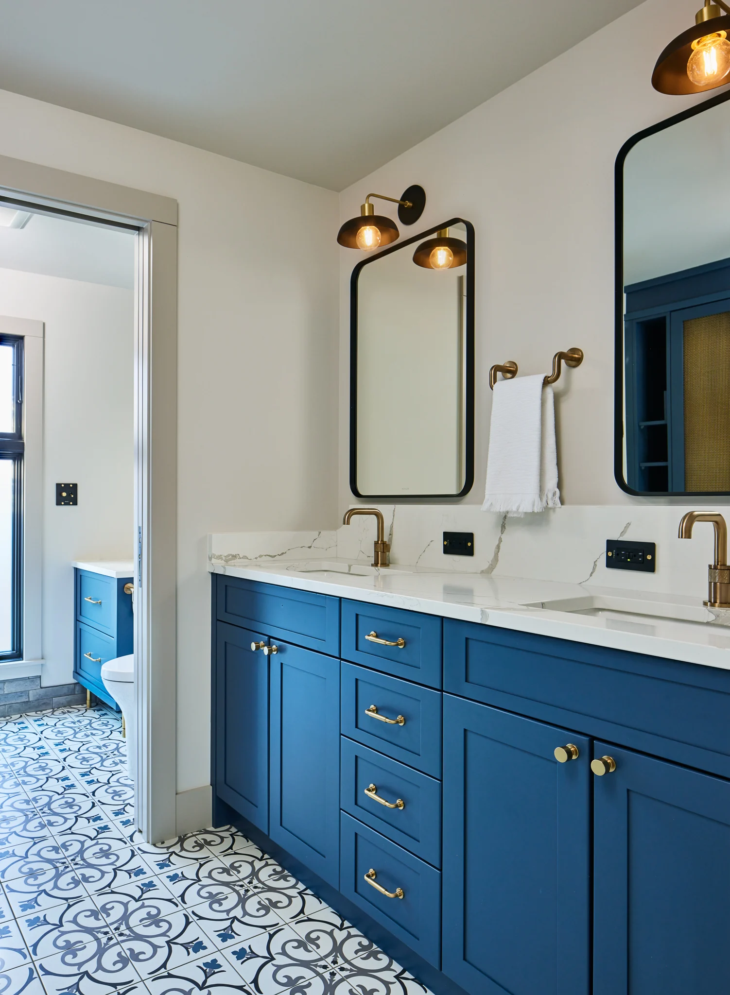 Custom bathroom vanity built to fit an unusual bathroom space